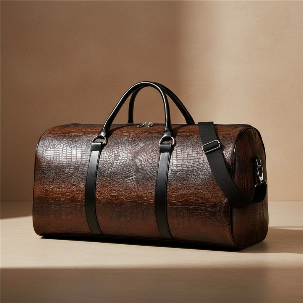 Fiero Stile premium duffel bag, black travel duffel for men, durable and stylish travel bag for modern travel
