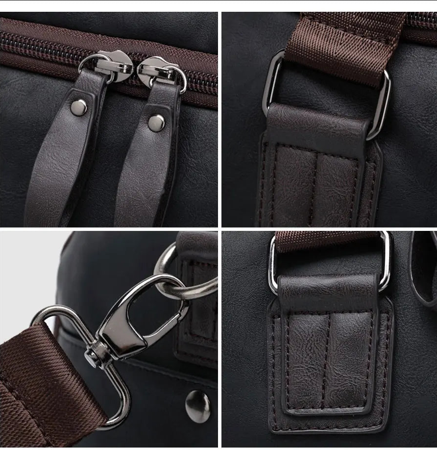 Vintage PU Travel Duffel with Spacious Structured Storage