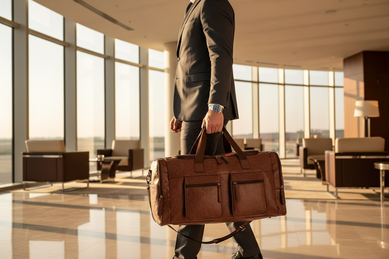 Sleek Leather Travel Duffel with Signature PU Finish