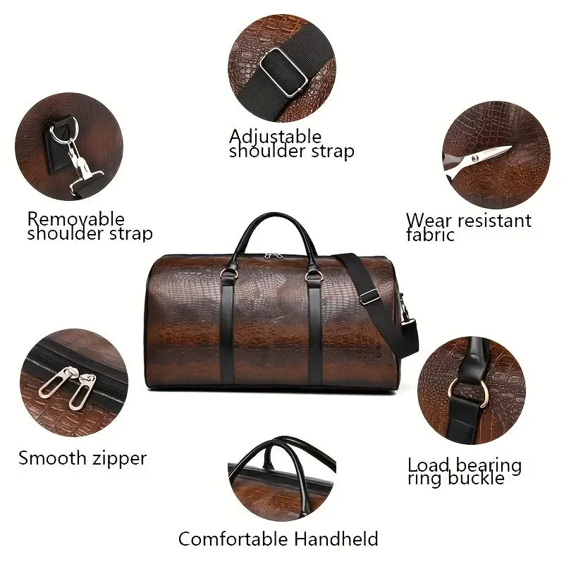Retro Crocodile Textured Duffel Bag for Business trips