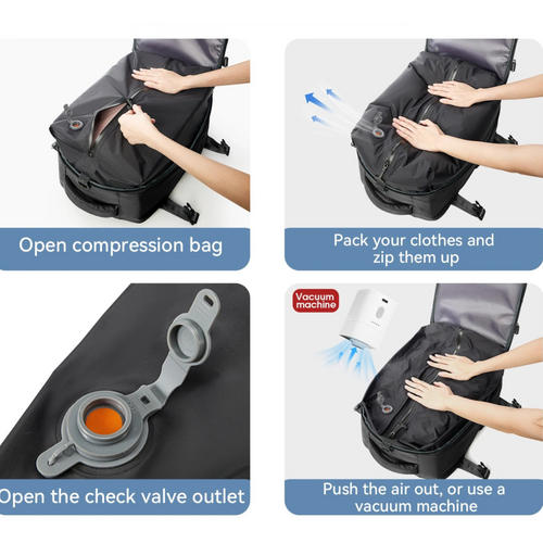 Instructions for using a compression bag with images and text on a white background