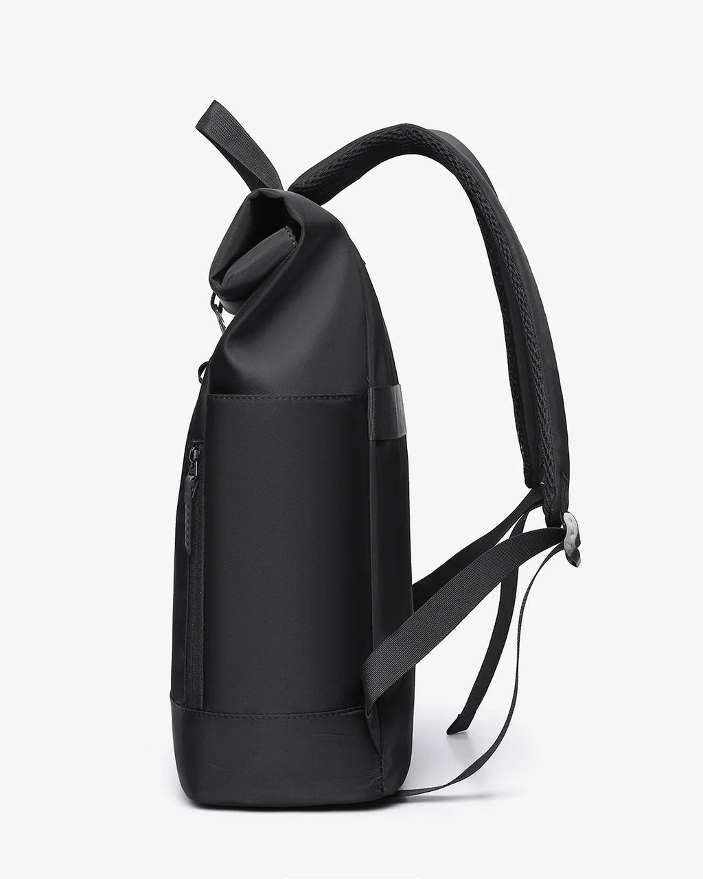 Black backpack on a white background