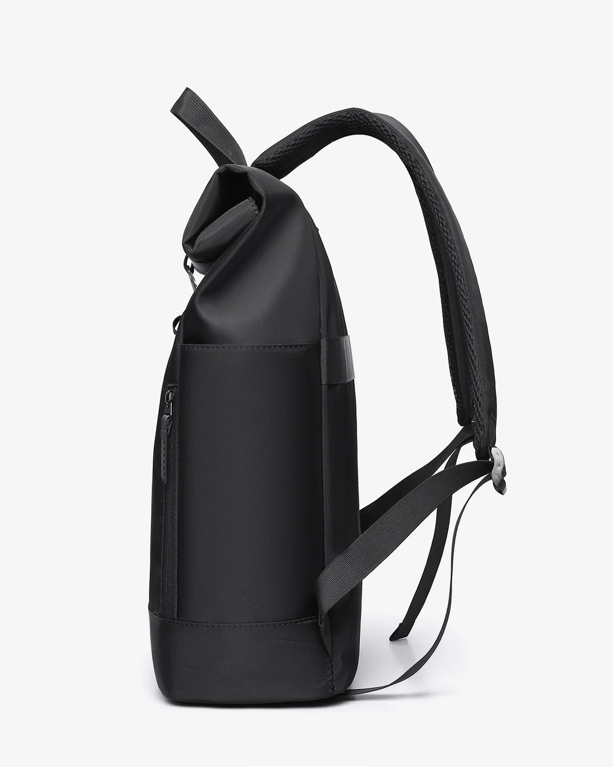 Black backpack on a white background