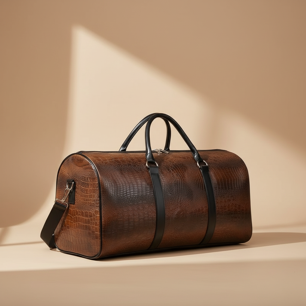 Retro Crocodile Textured Duffel Bag for Business trips