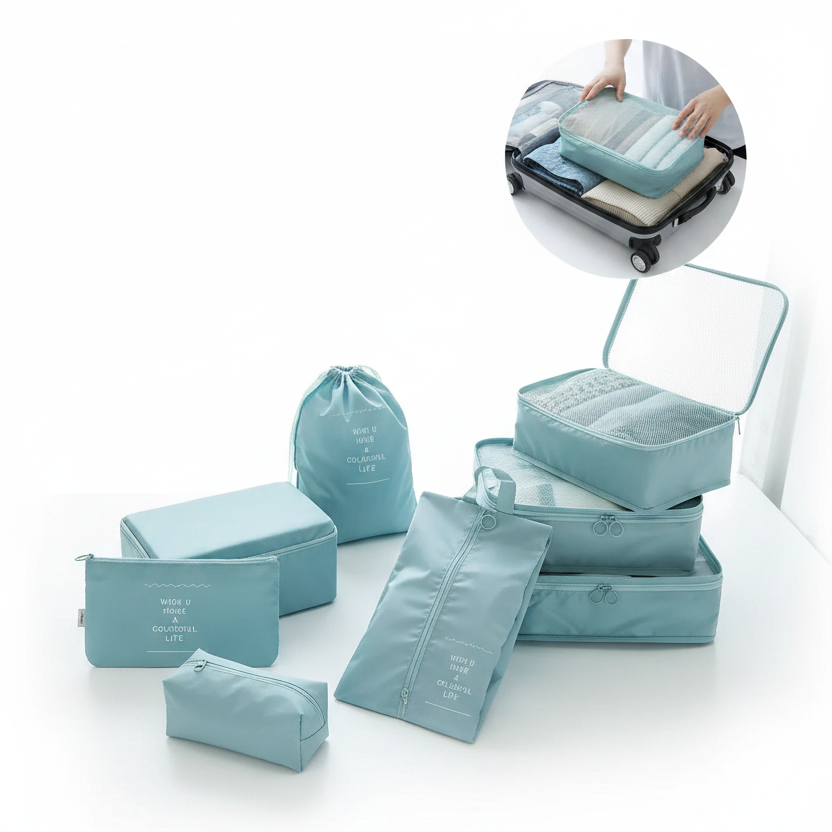 7-Piece Packing Cube Set with Shoe Bag and Laundry Pouch