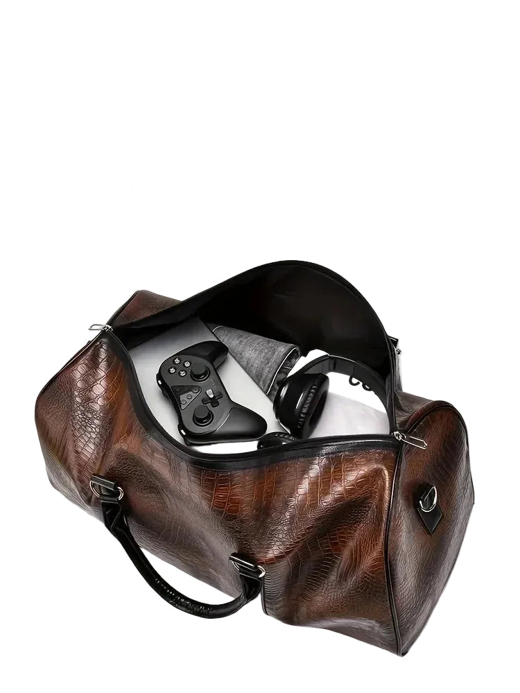 Retro Crocodile Textured Duffel Bag for Business trips