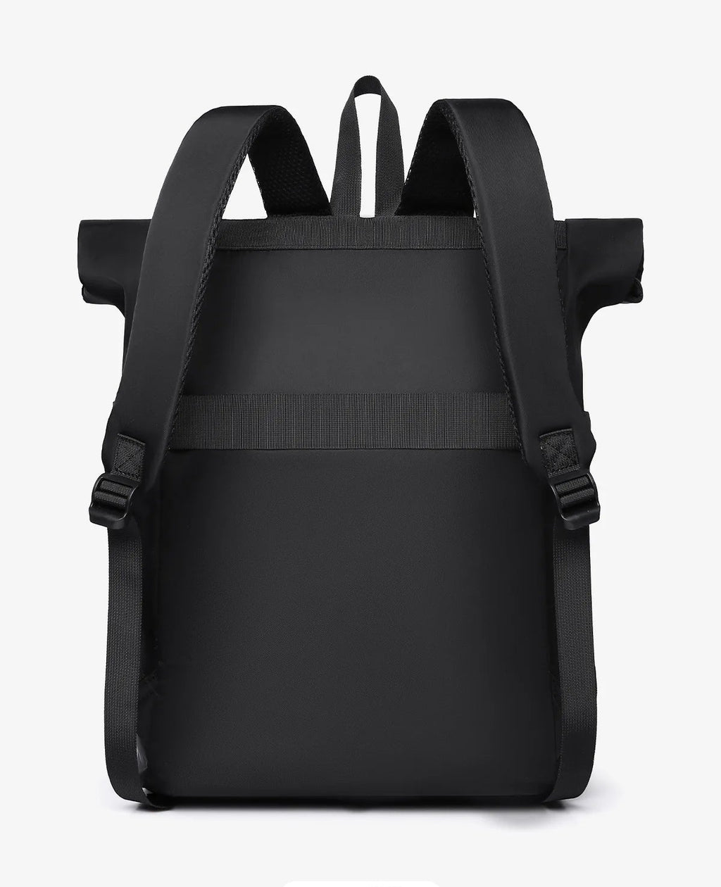 Black backpack on a white background