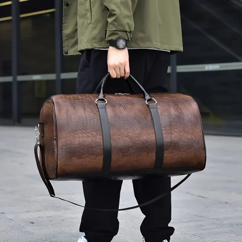 Retro Crocodile Textured Duffel Bag for Business trips