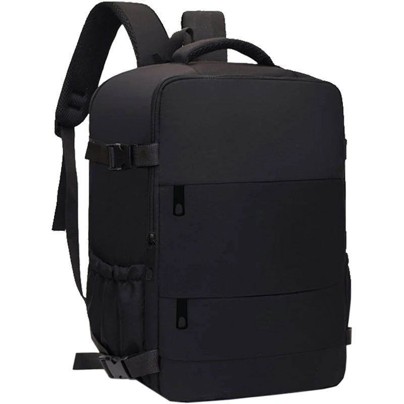 Black backpack on a white background