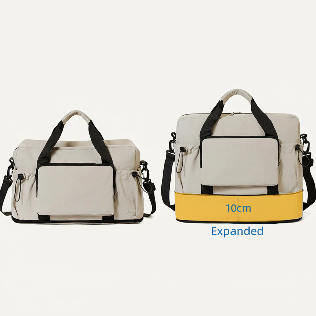 Two bags showing scalable design with a measurement label on a white background